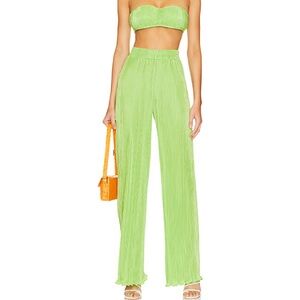 Vibrant Green Wide Leg Pants with Flowing Silhouette and matching crop top.